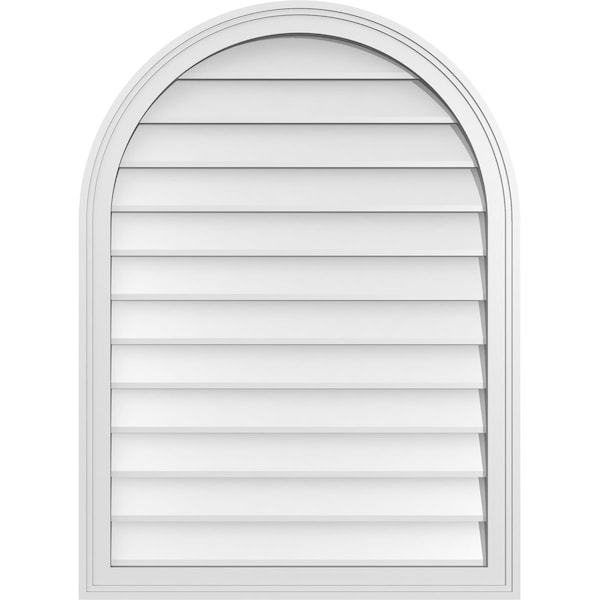Ekena Millwork Round Top Surface Mount PVC Gable Vent w/ 2"W x 1-1/2"P Brickmould Frame, 28"W x 38"H GVPRT28X3802SN - main